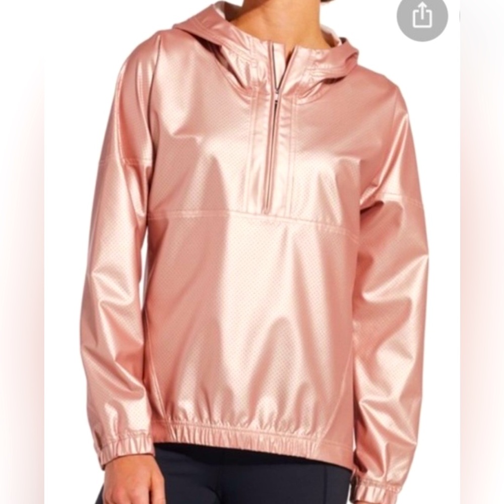 Calia Pink Metallic Perforated Half-zip Hooded Windbreaker